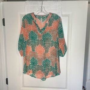 Vanilla Bay Ladies Sheer Pullover Blouse Peach/ Mint Green Size S